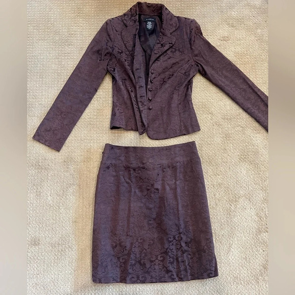 Vintage Style Brown Floral Skirt and Blazer B Darlin Size 7/8 - Picture 2 of 7